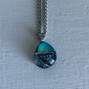 Blue Glittery Pendant Necklace